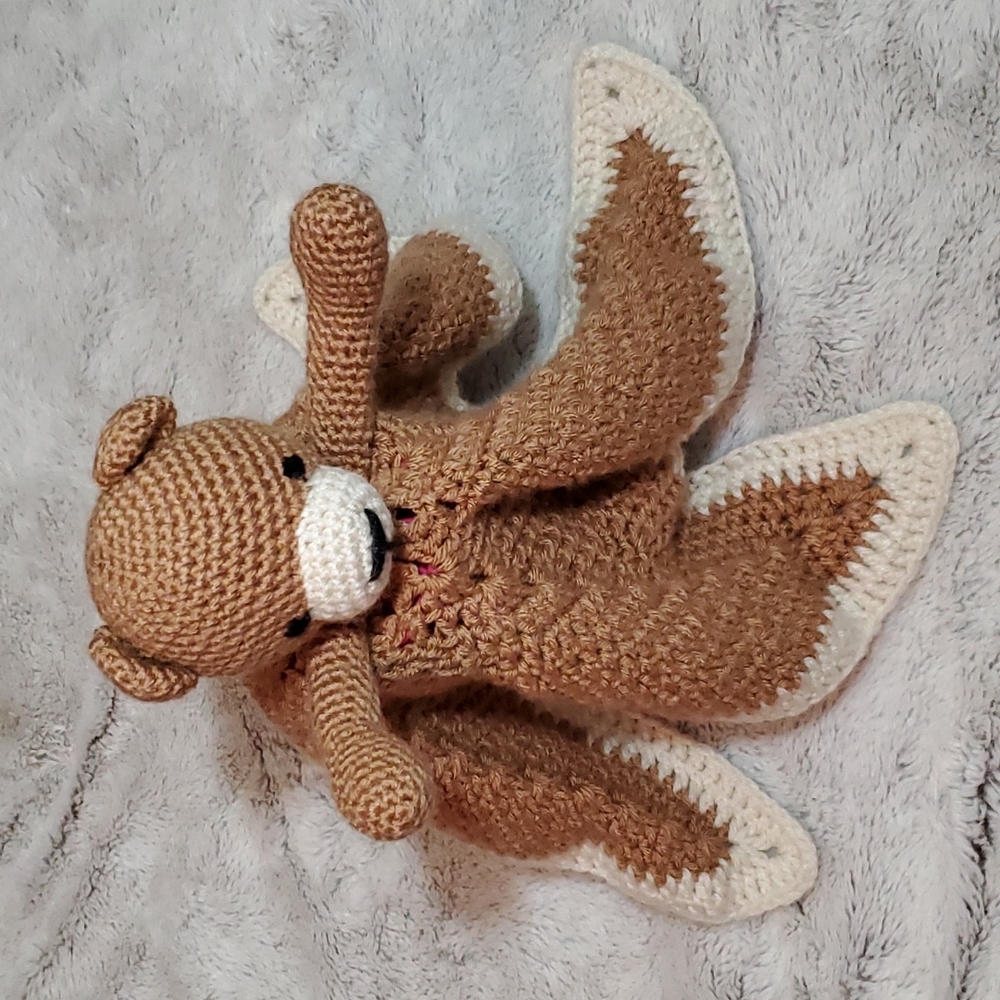 Handmade Knitted 5-Point Star Infant's Teddy Bear Snuggle Blankie-Washable - Picture 7 of 15